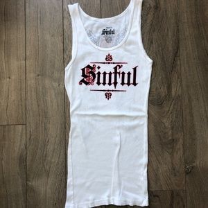 Screen printed rib tank by Sinful